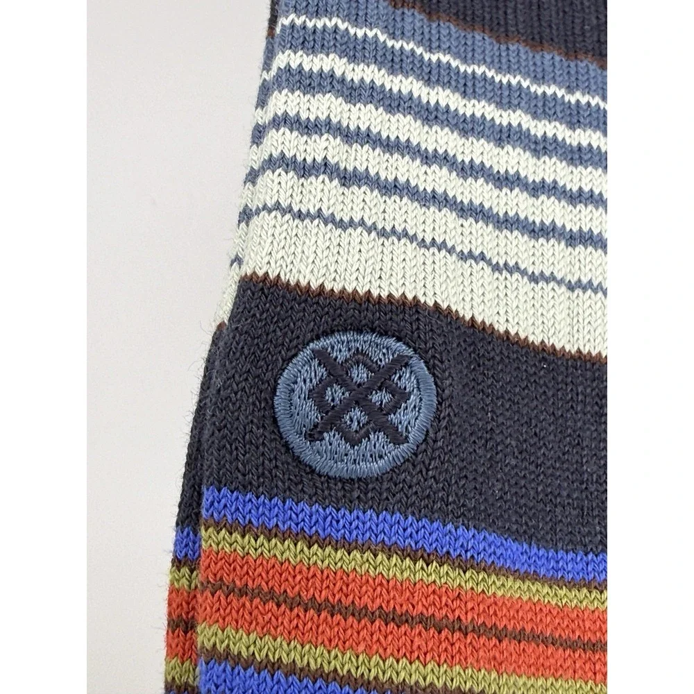 Stance Casual 2 Pack Crew Socks Navy Grey Striped Mens Large NWT